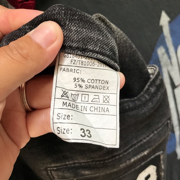 Mens patched up rock n roll studded distressed bootcut jeans - Picture 5 of 5